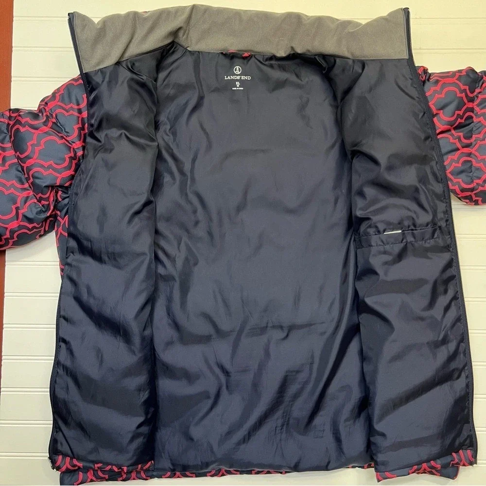 Lands' End Navy and Pink Patterned Down-Filled Puffer Jacket‎ Size XL 18